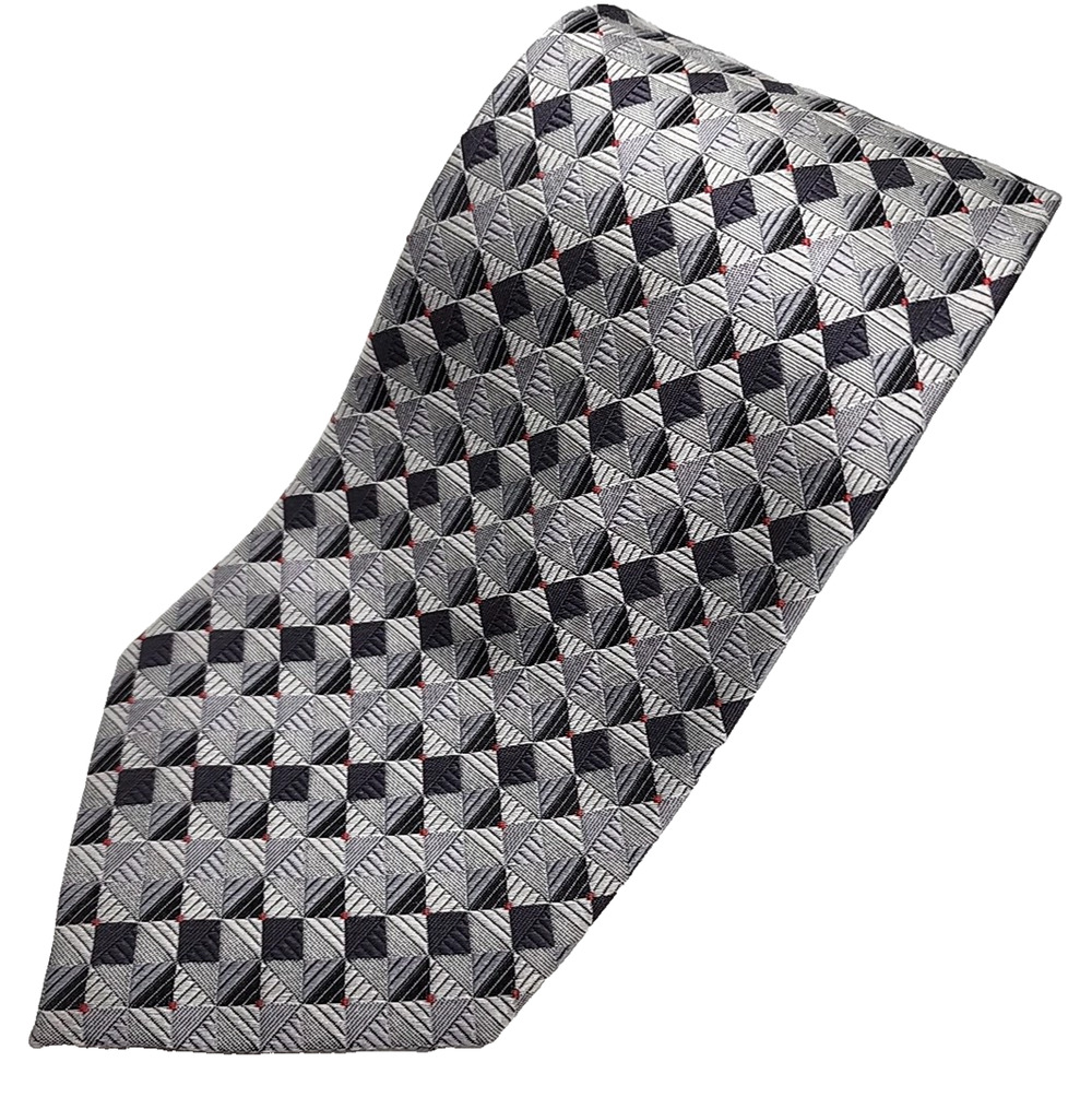 Andrew Fezza Silver Geometric Silk Necktie - Like New